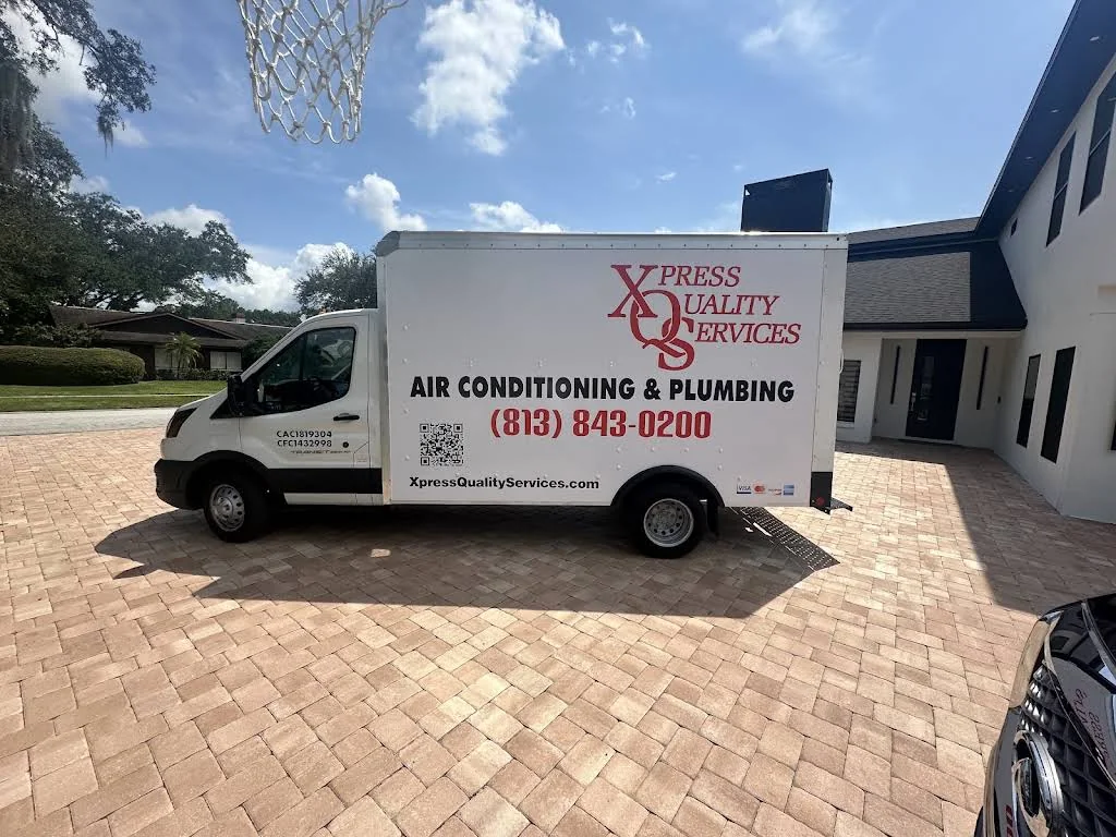 XQS air conditioning and plumbing service truck; Tampa Bay service company